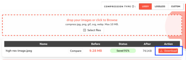 download the compressed versions once the site finishes compressing your images